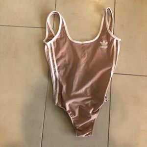Adidas tan three stripe bodysuit